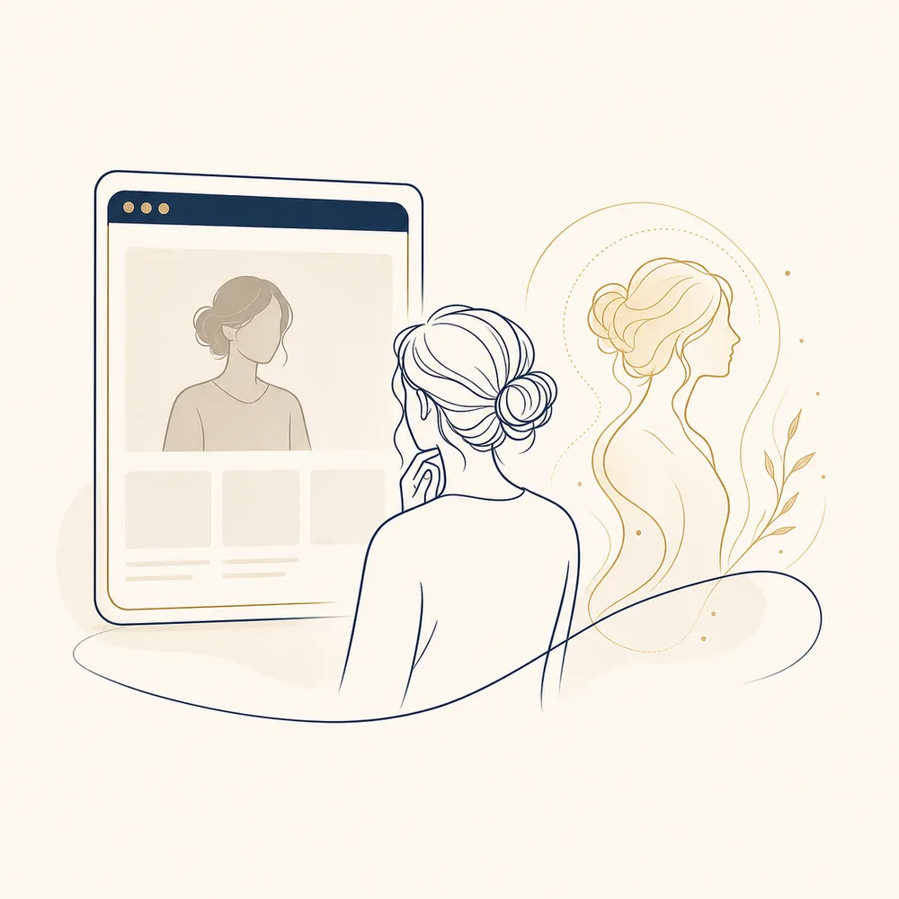 Feine Line-Art-Grafik zu einer Website, die nicht zur Person passt