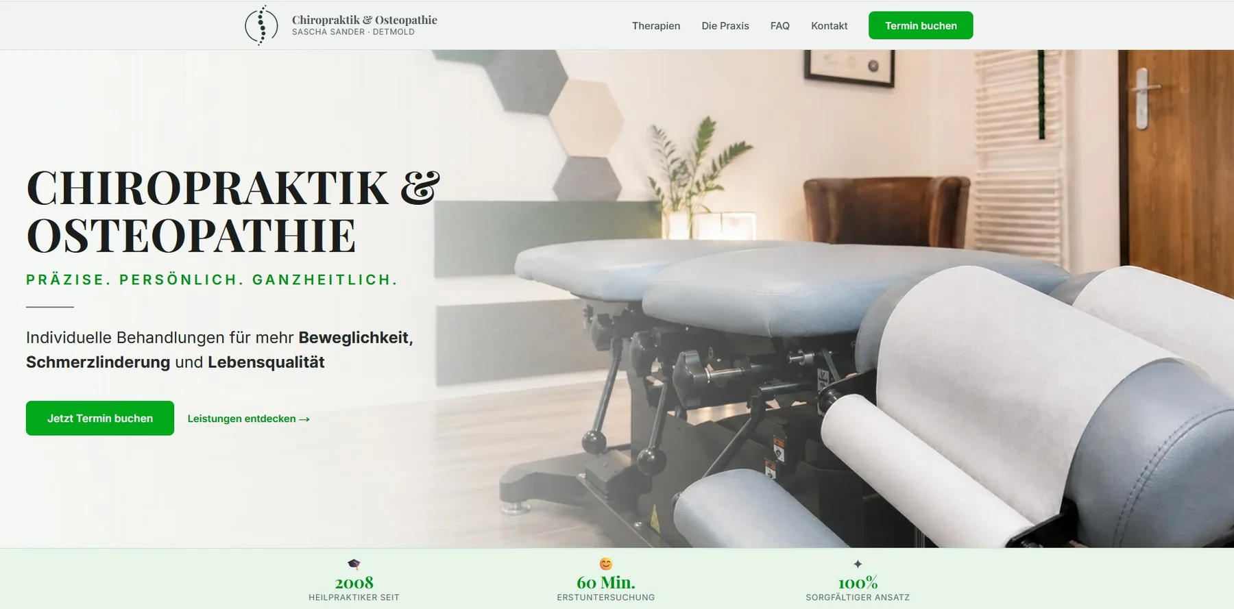 Startseite der Website für Chiropraktik & Osteopathie OWL, Heilpraktiker Sascha Sander in Detmold